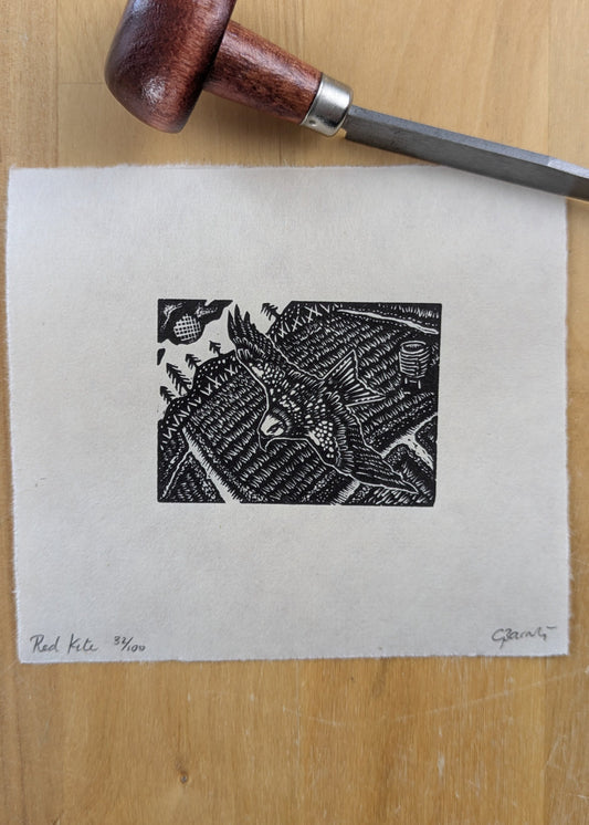 Red Kite - wood engraving