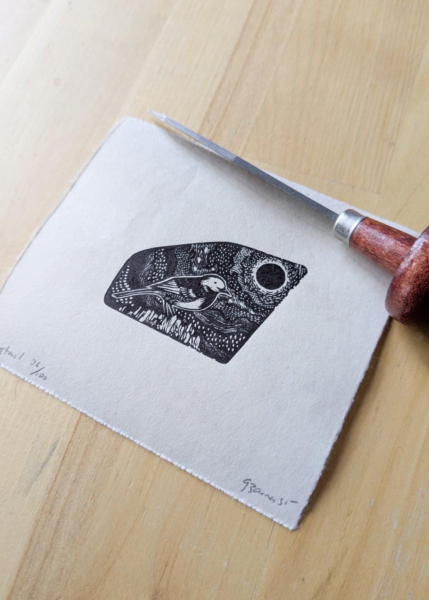 Wagtail - wood engraving