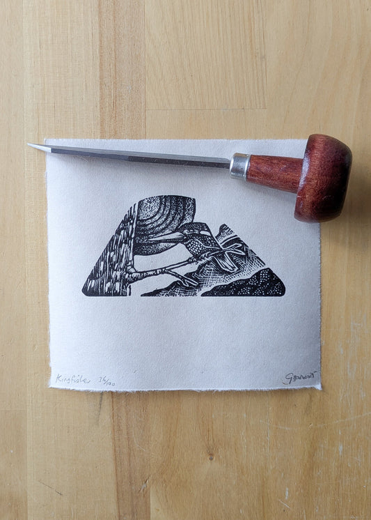 Kingfisher - wood engraving