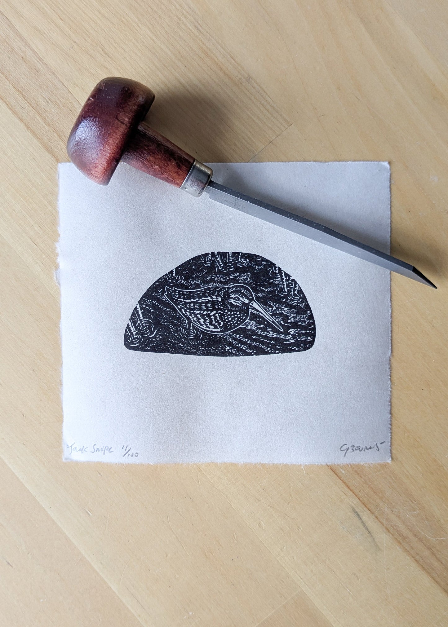 Jack Snipe - wood engraving