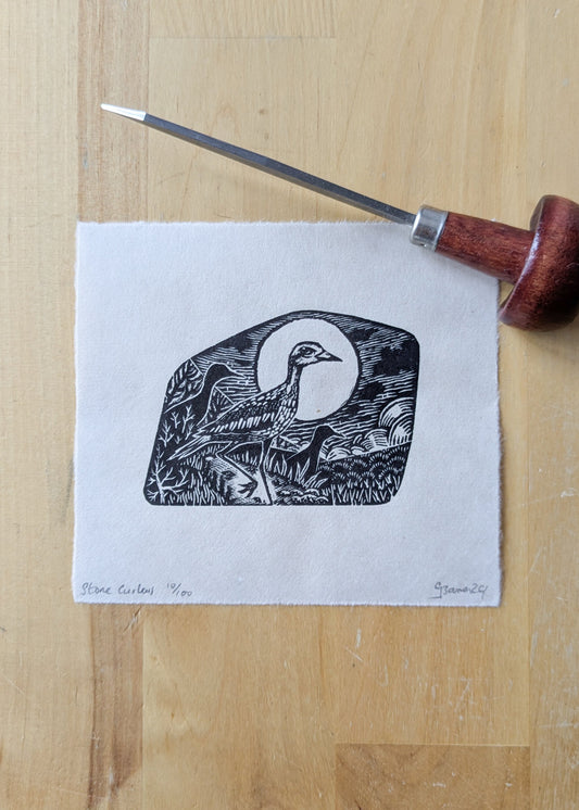 Stone Curlew - wood engraving