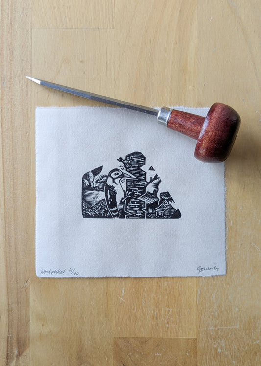 Woodpecker - wood engraving