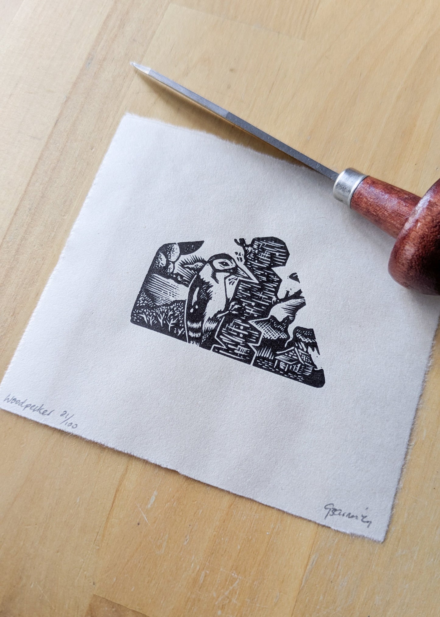Woodpecker - wood engraving