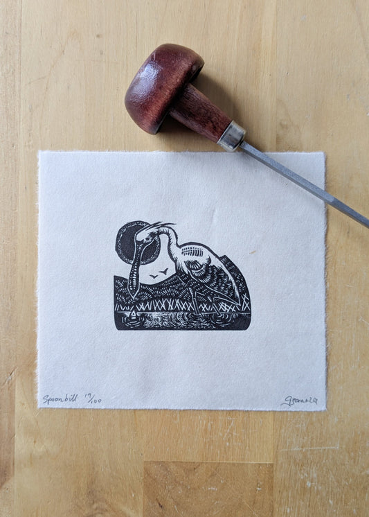 Spoonbill - wood engraving