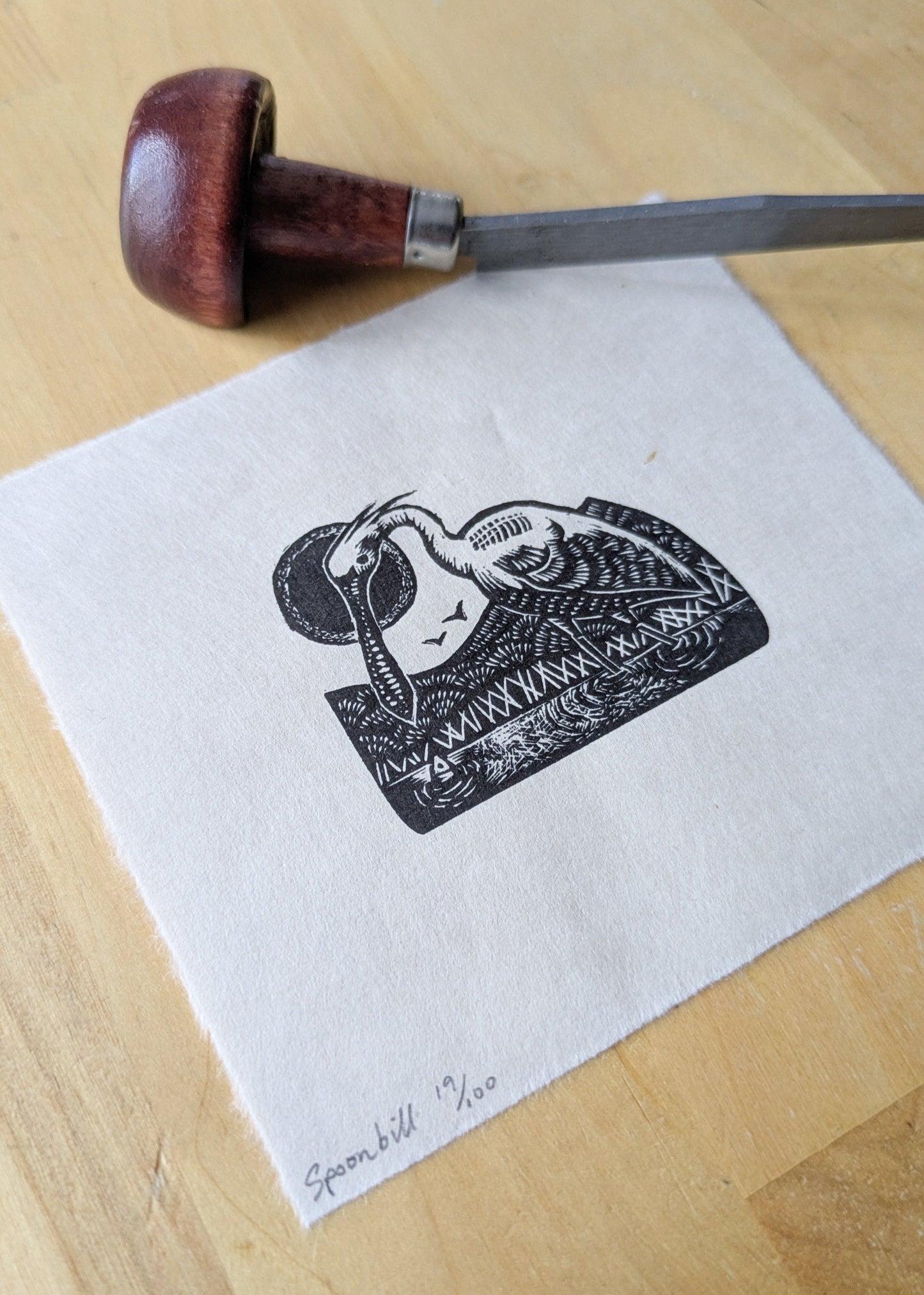 Spoonbill - wood engraving
